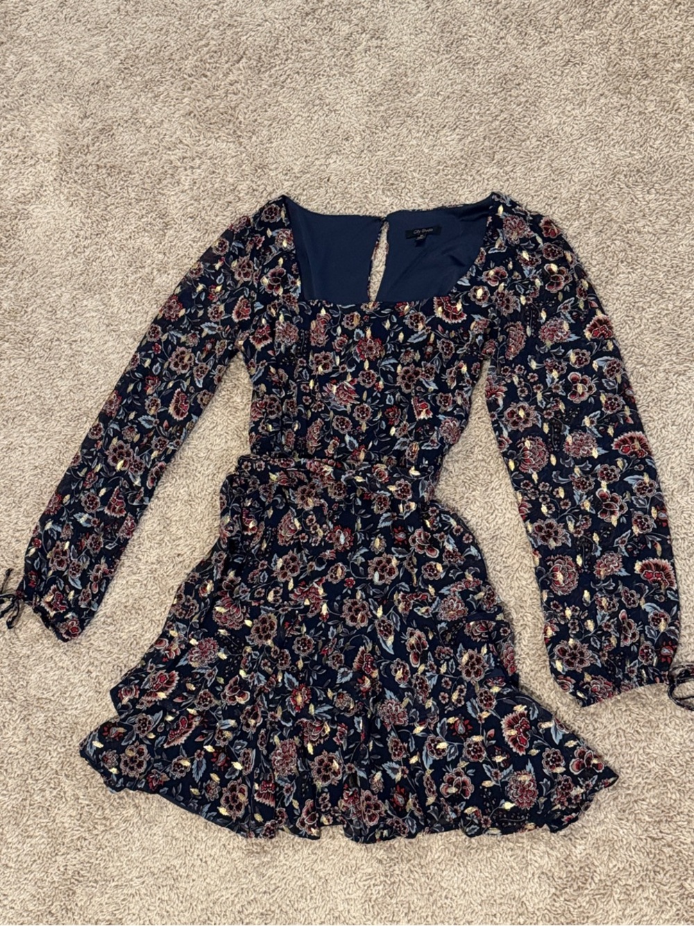 City Studio Navy Floral Long-Sleeve Dress with Tie Waist